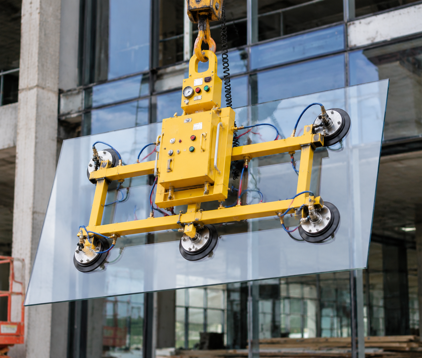 Glass vacuum lifter for handling glass panels